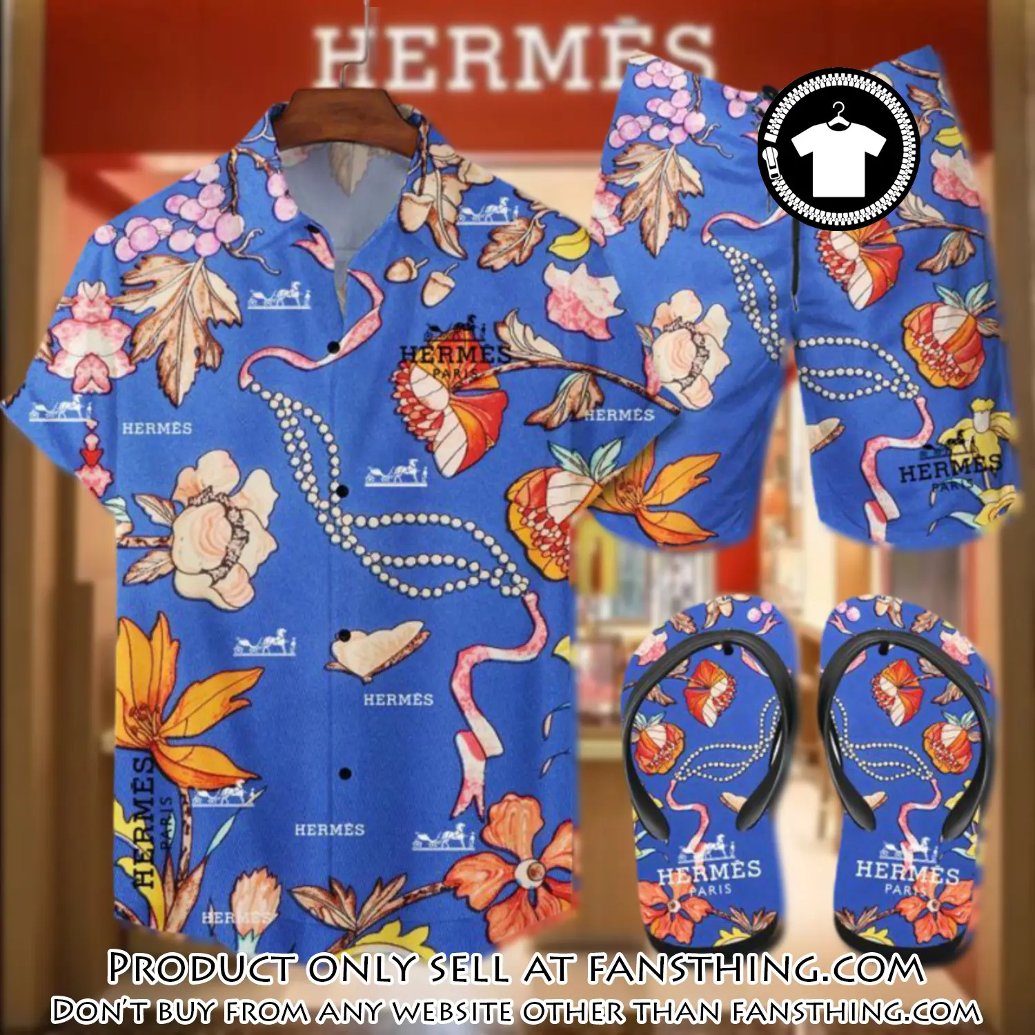 Hermes flip flops and combo hawaii shirt shorts luxury brand summer outfit hsf083 fst0013109